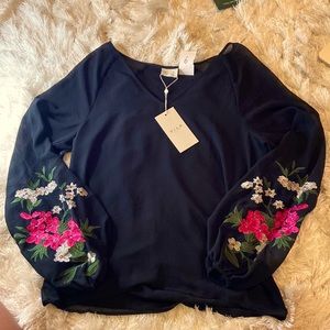 Sheer embroidered black Vila top, NWT, XS